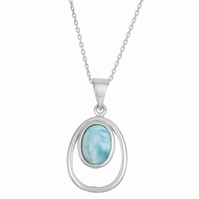 Sterling Silver Double Oval Larimar Pendant