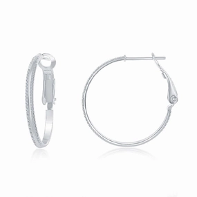 Sterling Silver Double Ridge Hoop Earrings, 25 mm