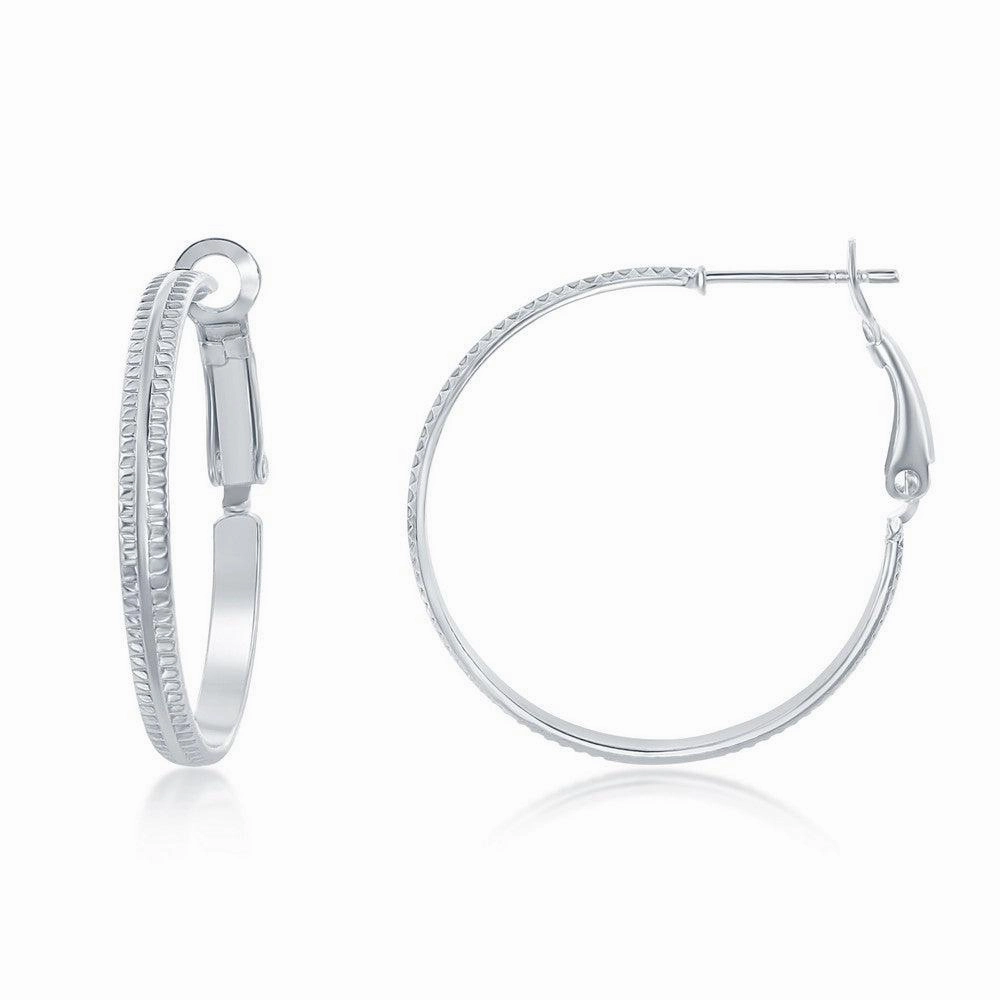 Sterling Silver Double Ridge Hoop Earrings, 30 mm