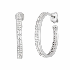 Sterling Silver Double Row 20mm CZ Hoop Earrings
