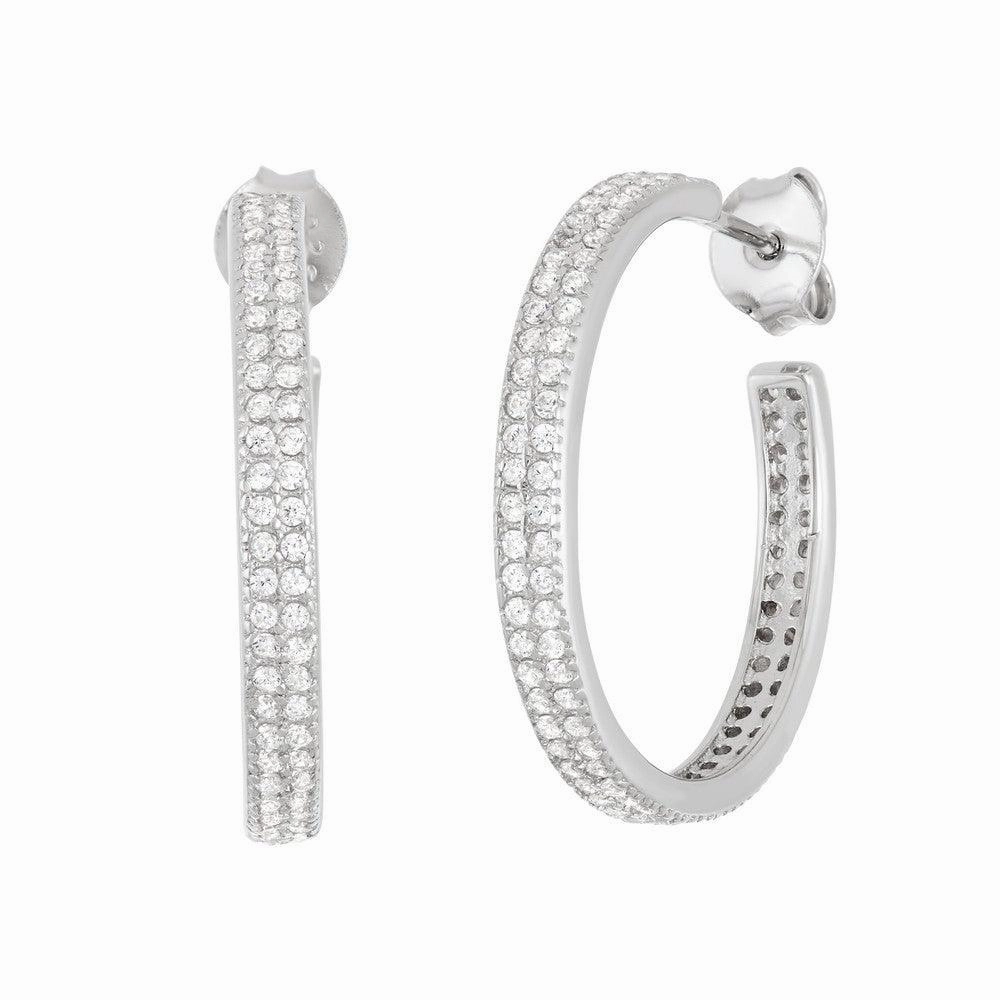 Sterling Silver Double Row 20mm CZ Hoop Earrings