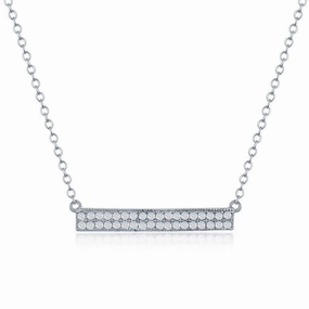 Sterling Silver Double Row CZ Bar Necklace