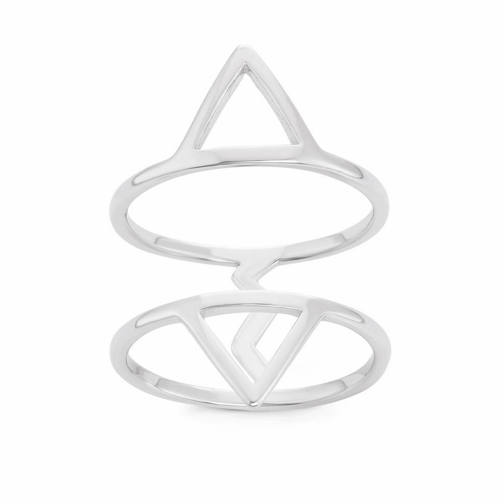 Sterling Silver Double Row Open Triangles Wide Ring - W-1545