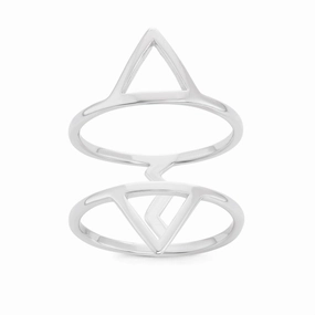 Sterling Silver Double Row Open Triangles Wide Ring - W-1545