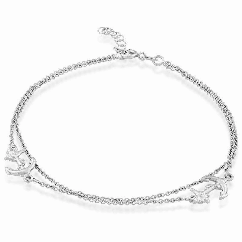 Sterling Silver Double Strand Anchor Anklet