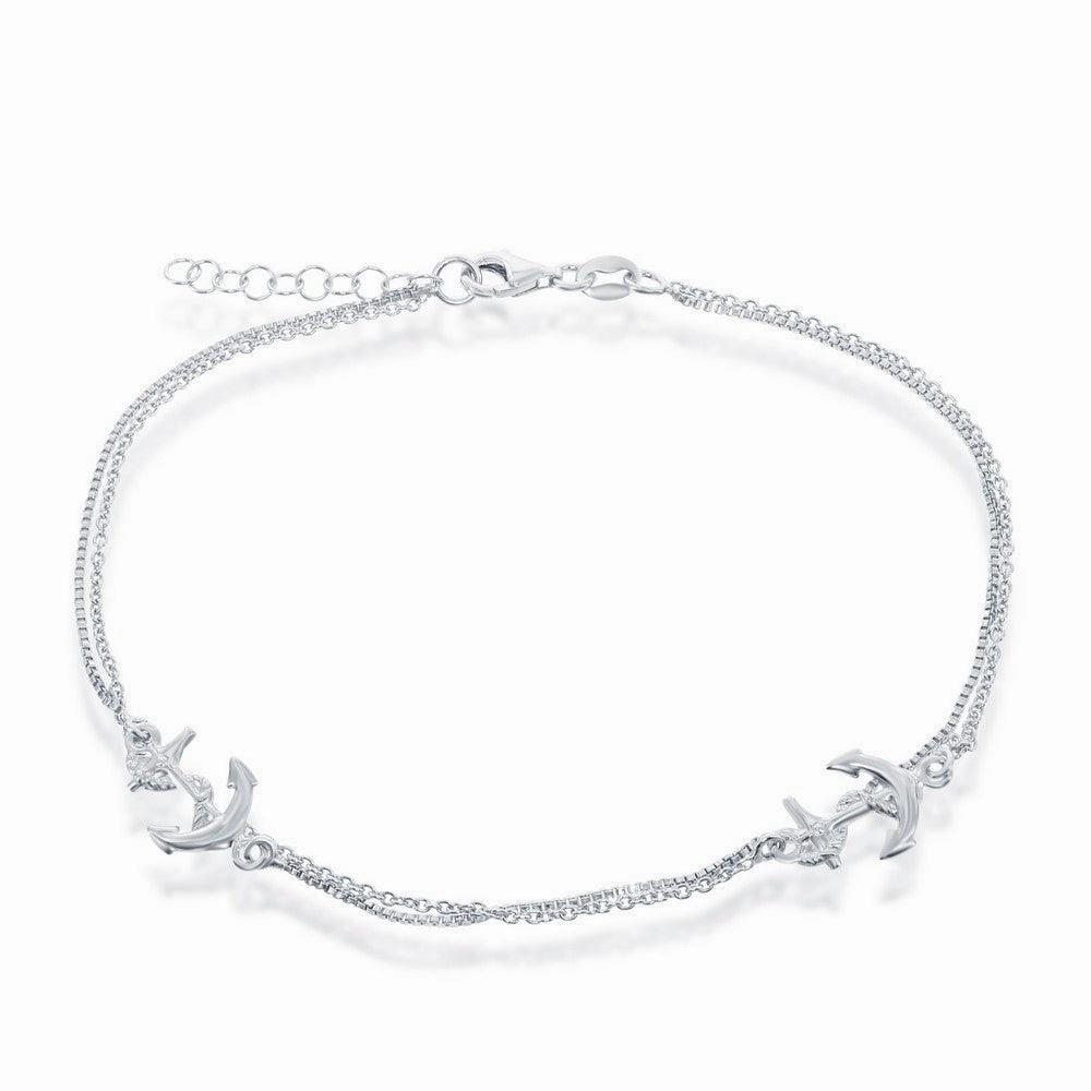 Sterling Silver Double Strand Anchor Anklet