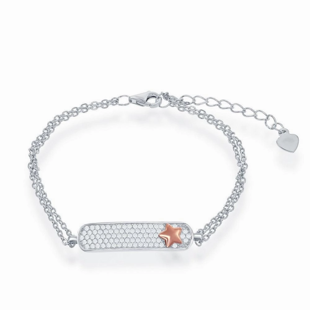 Sterling Silver Double Strand Micro Pave with RG Star ID Bracelet