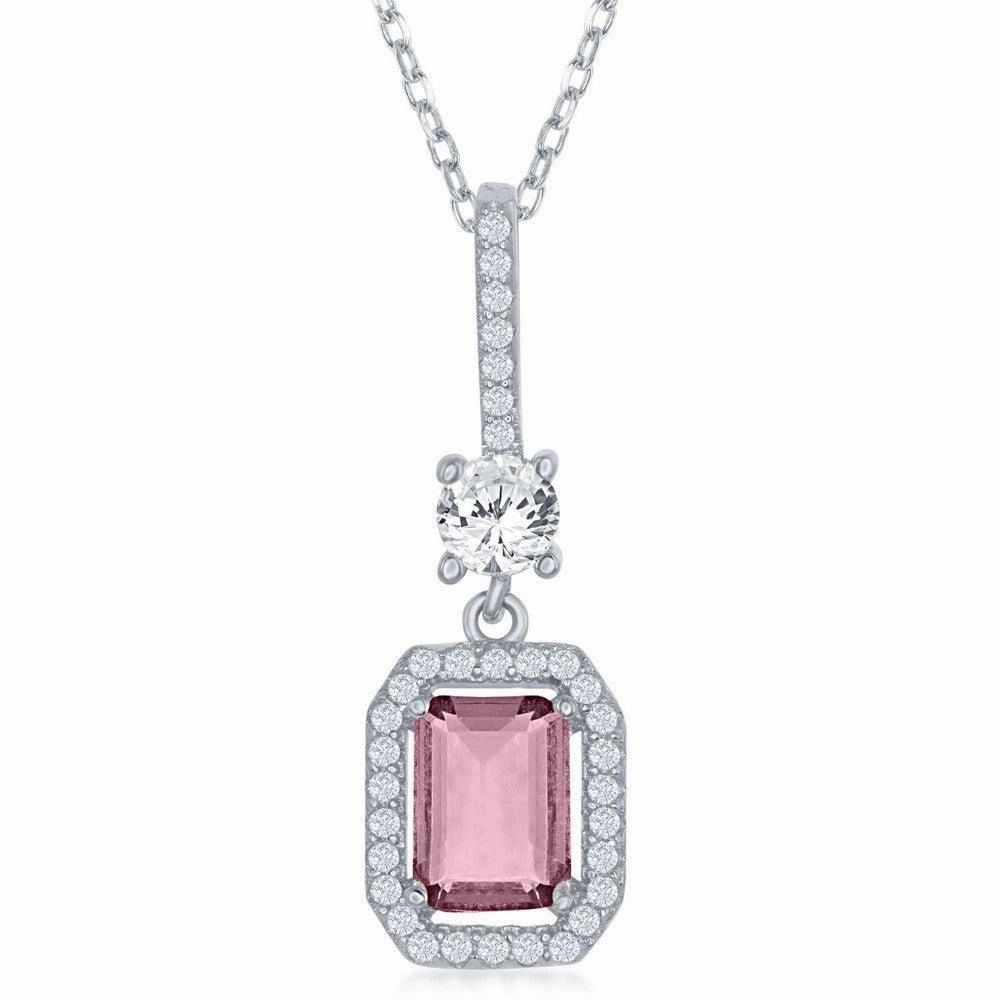 Sterling Silver Emerald Cut Tourmaline CZ Pendant