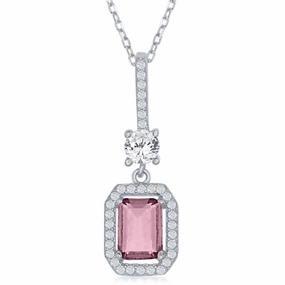 Sterling Silver Emerald Cut Tourmaline CZ Pendant