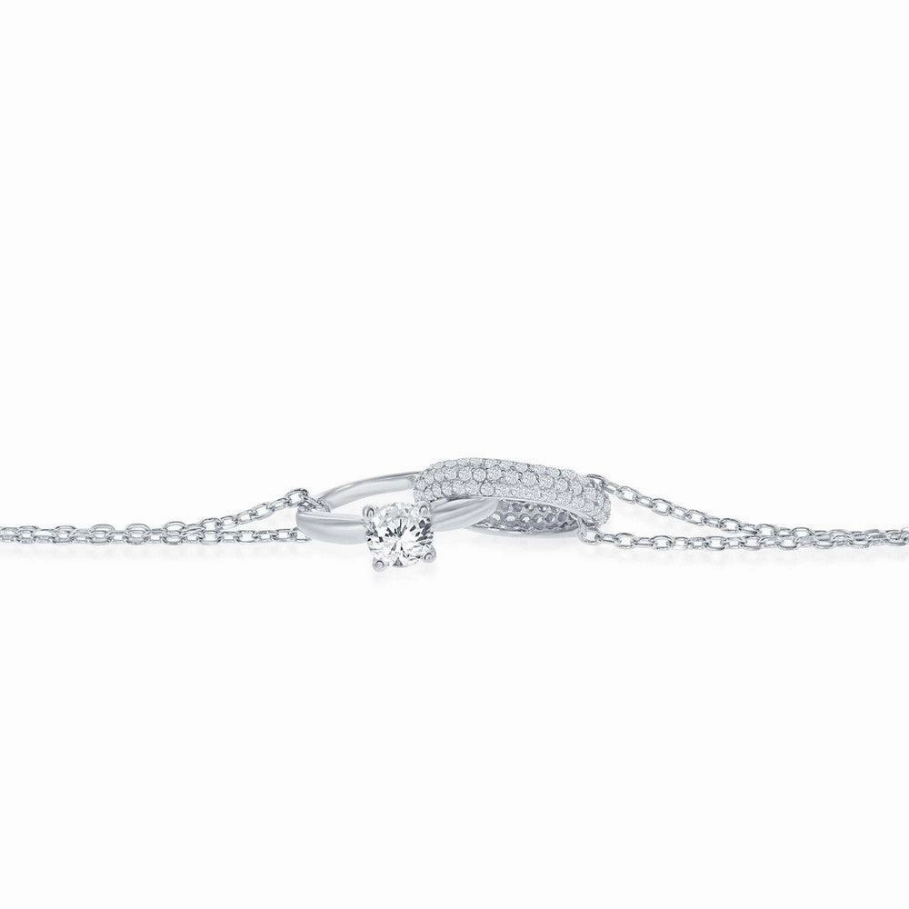 Sterling Silver Engagement Ring and Micro Pave Band Necklace