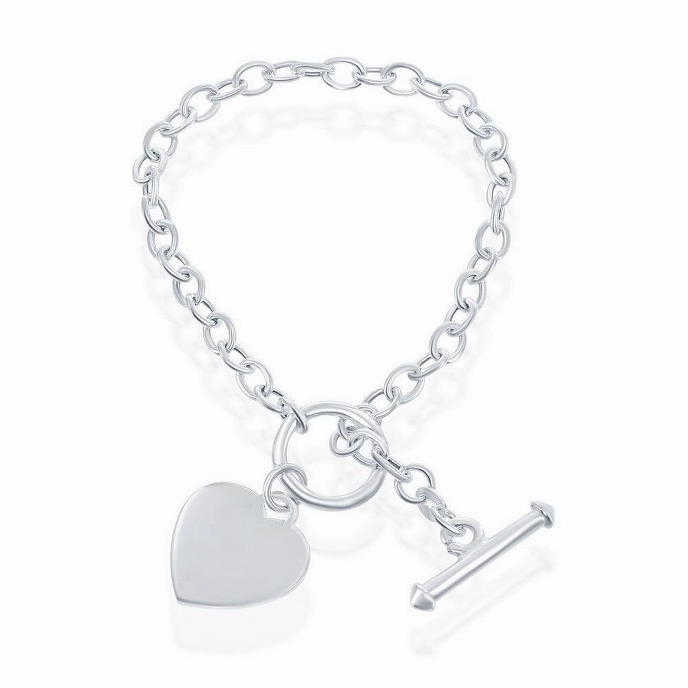 Sterling Silver Engravable Heart Charm Rolo Chain Bracelet, 7.5"