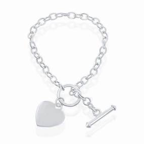 Sterling Silver Engravable Heart Charm Rolo Chain Bracelet, 7.5"