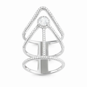 Sterling Silver Extra Long Triple Row CZ Ring - W-1632