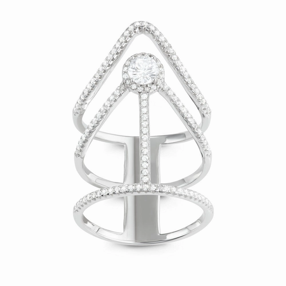 Sterling Silver Extra Long Triple Row CZ Ring - W-1632