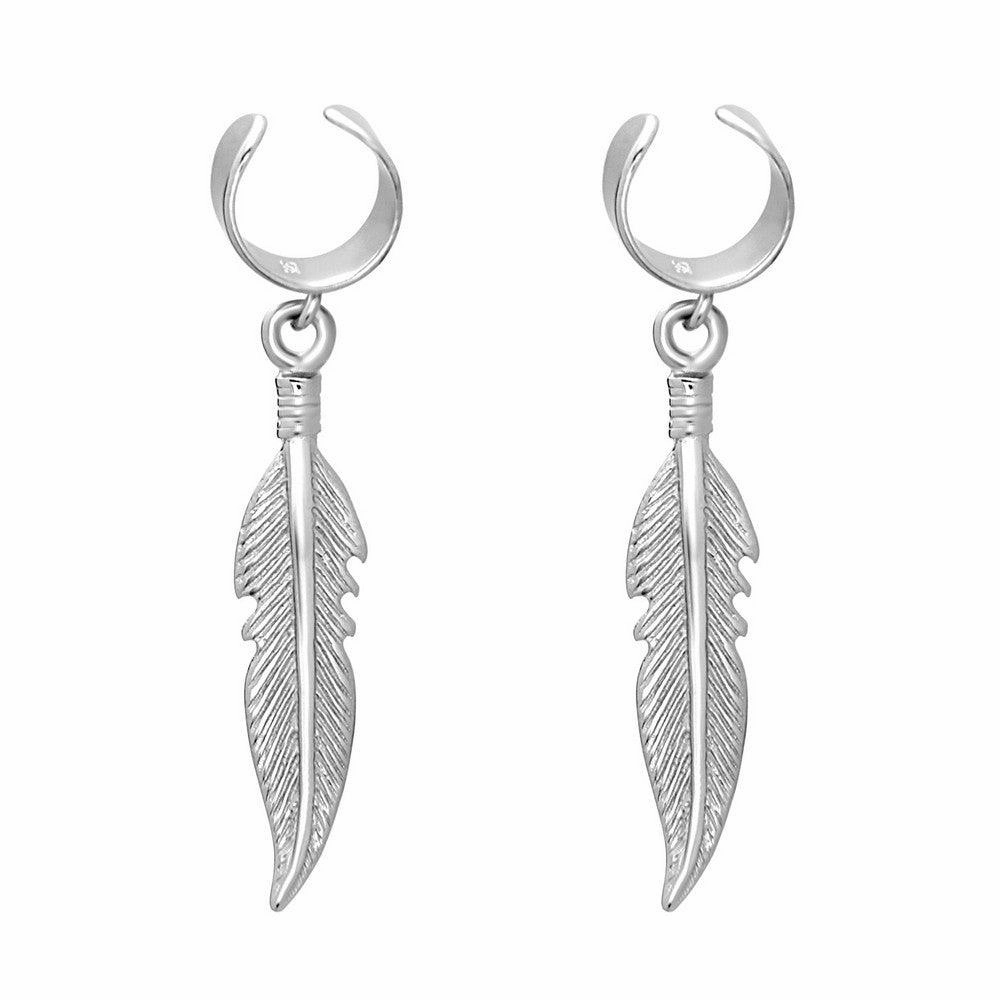 Sterling Silver Feather Ear Cuff Earrings