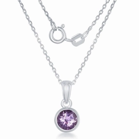 Sterling Silver February Amethyst Pendant Chain