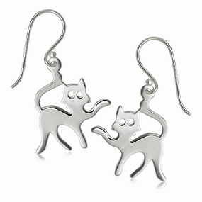 Sterling Silver Flat Cat Earrings