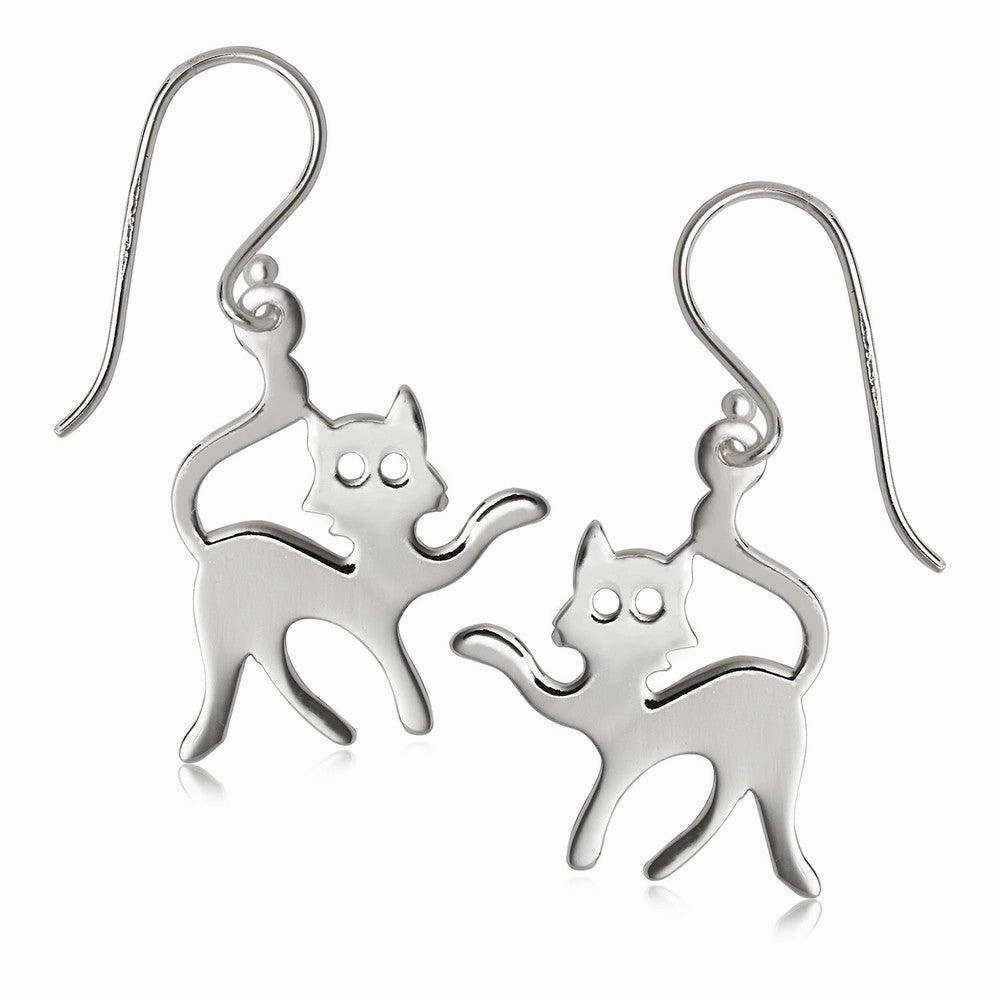Sterling Silver Flat Cat Earrings