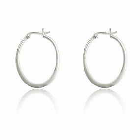 Sterling Silver Flat Oval Hoop Earrings