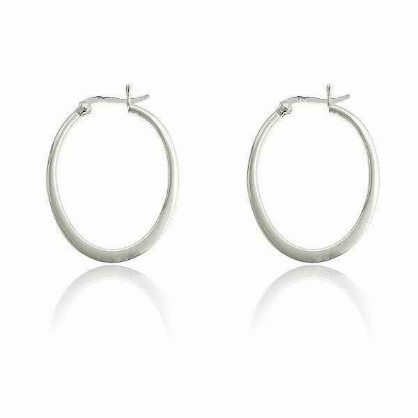 Sterling Silver Flat Oval Hoop Earrings