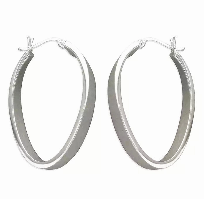 Sterling Silver Flat Oval Ladies Hoop Earrings