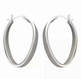 Sterling Silver Flat Oval Ladies Hoop Earrings