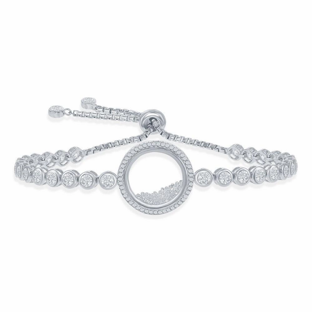 Sterling Silver Floating White CZ in a Disc Bezel-Set Bracelet