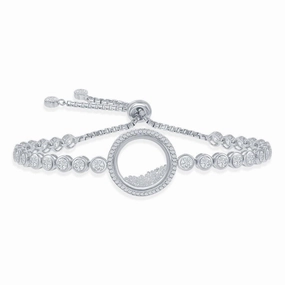 Sterling Silver Floating White CZ in a Disc Bezel-Set Bracelet
