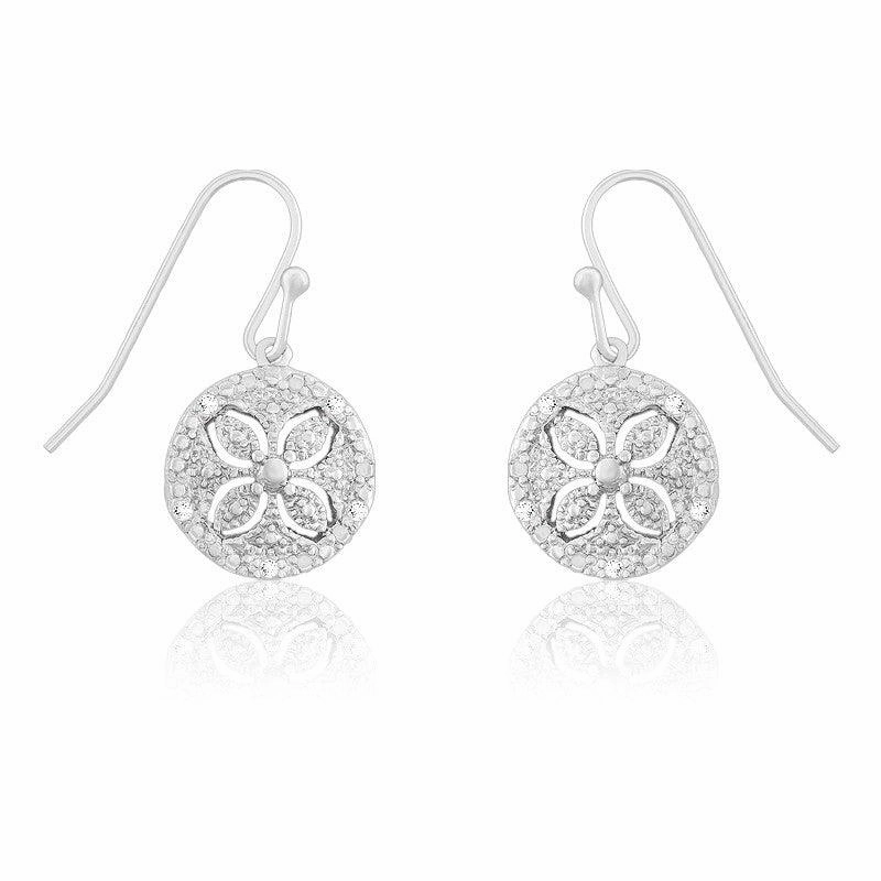 Sterling Silver Flower Cutout Diamond Earrings
