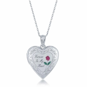 Sterling Silver Forever in My Heart Heart Locket With chain