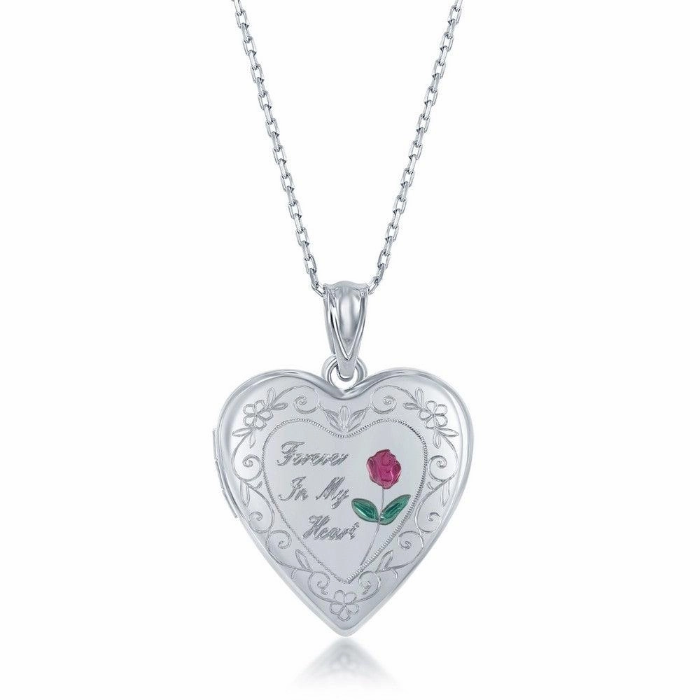 Sterling Silver Forever in My Heart Heart Locket With chain