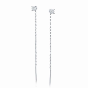 Sterling Silver Four Prong Chain Threader Earrings