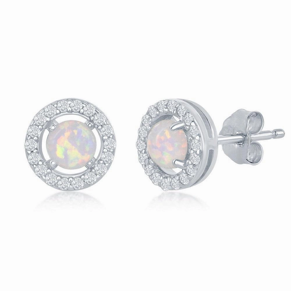 Sterling Silver Four Prong Halo Round Stud Earrings