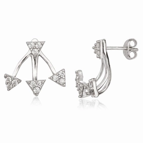 Sterling Silver Front Triangle CZ Back Earrings