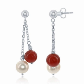 Sterling Silver FWP and Carnelian Strand Earrings