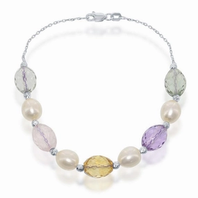 Sterling Silver FWP with Citrine and Amethyst Bracelet, 7.5"
