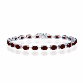 Sterling Silver Garnet Oval Gemstone Link Tennis Bracelet