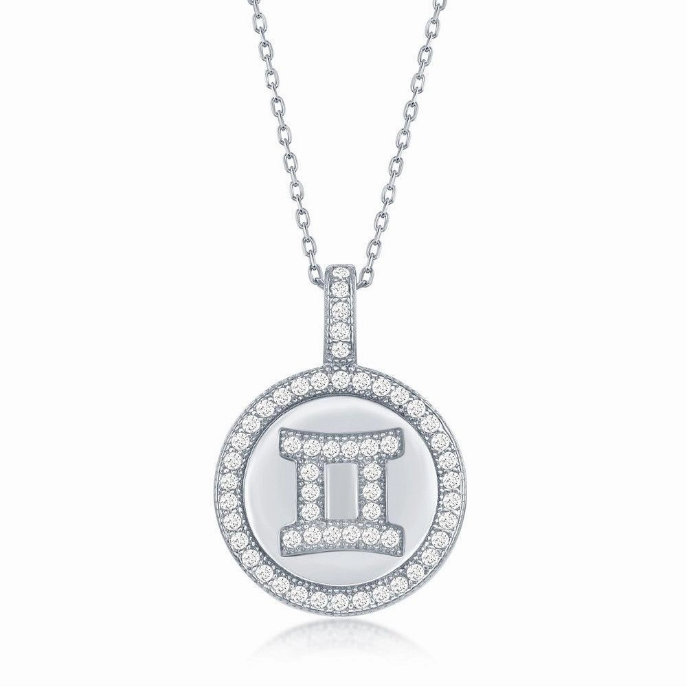 Sterling Silver Gemini Zodiac Disc Pendant Chain