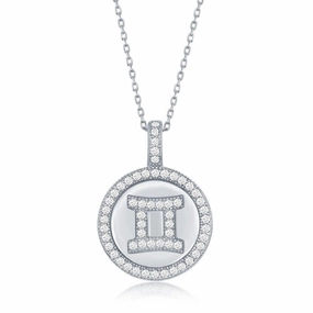 Sterling Silver Gemini Zodiac Disc Pendant Chain