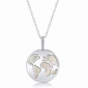 Sterling Silver Globe Cut-Out with MOP Disc Necklace