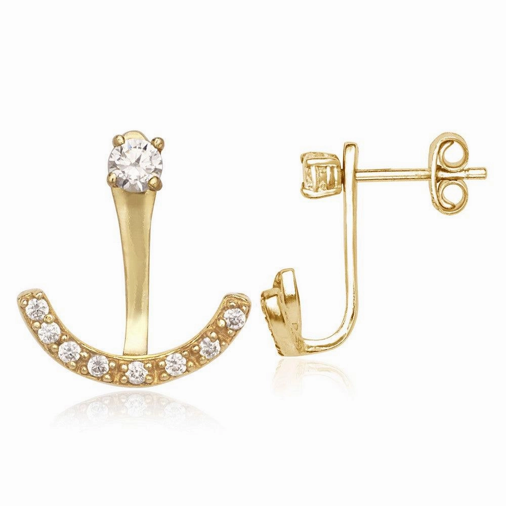 Sterling Silver Gold Back CZ Semi Circle Earrings