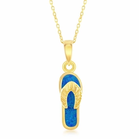 Sterling Silver Gold Blue Inlay Flip-Flop Pendant