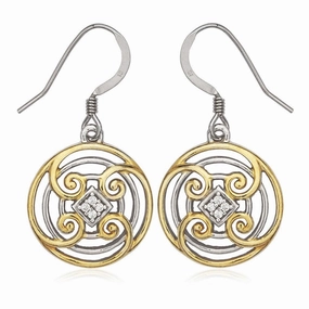 Sterling Silver Gold Circle with CZ Center Earrings