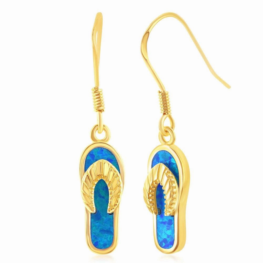 Sterling Silver Gold Plated Blue Inlay Opal Flip-Flop Earrings