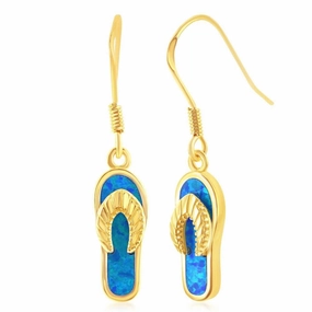 Sterling Silver Gold Plated Blue Inlay Opal Flip-Flop Earrings