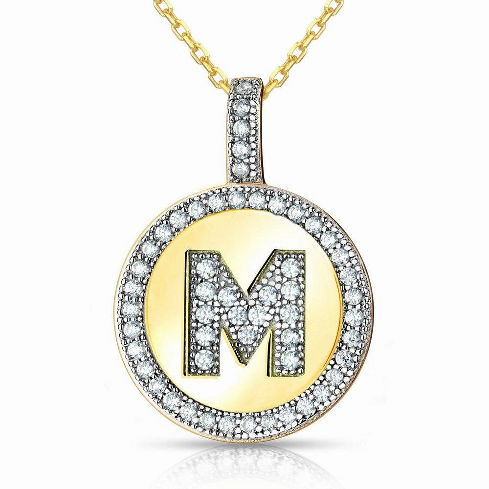 Sterling Silver Gold Plated Circle "M" Pendant with Chain