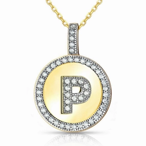 Sterling Silver Gold Plated Circle "P" Pendant with Chain