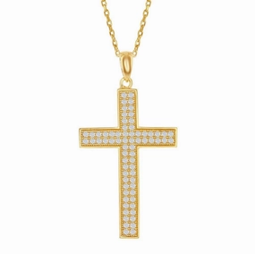 Sterling Silver Gold Plated Micro Pave CZ Cross Pendant