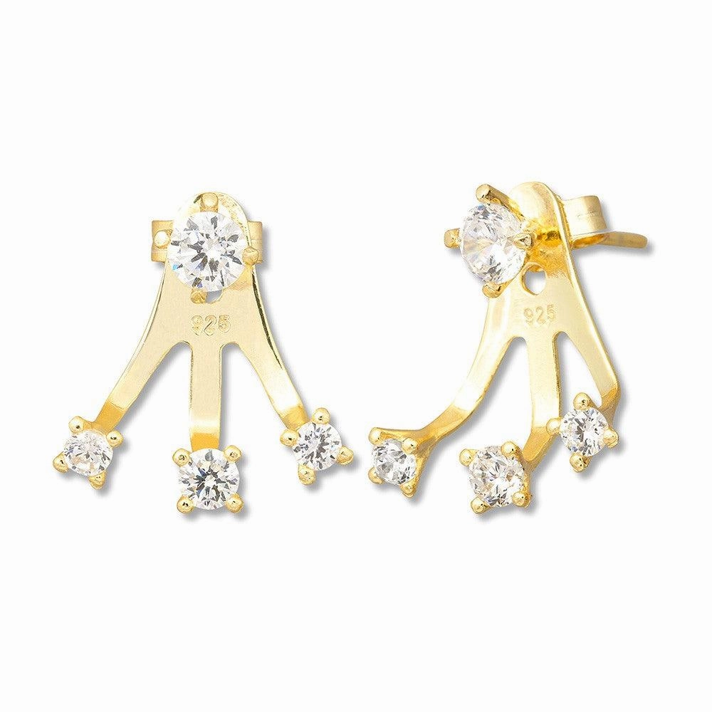 Sterling Silver Gold Round Triple CZ Back Earrings