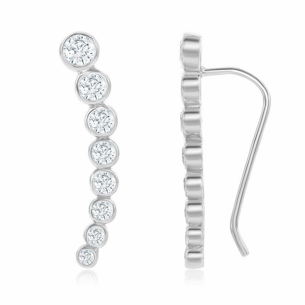 Sterling Silver Graduating CZ Ear Climber Earrings